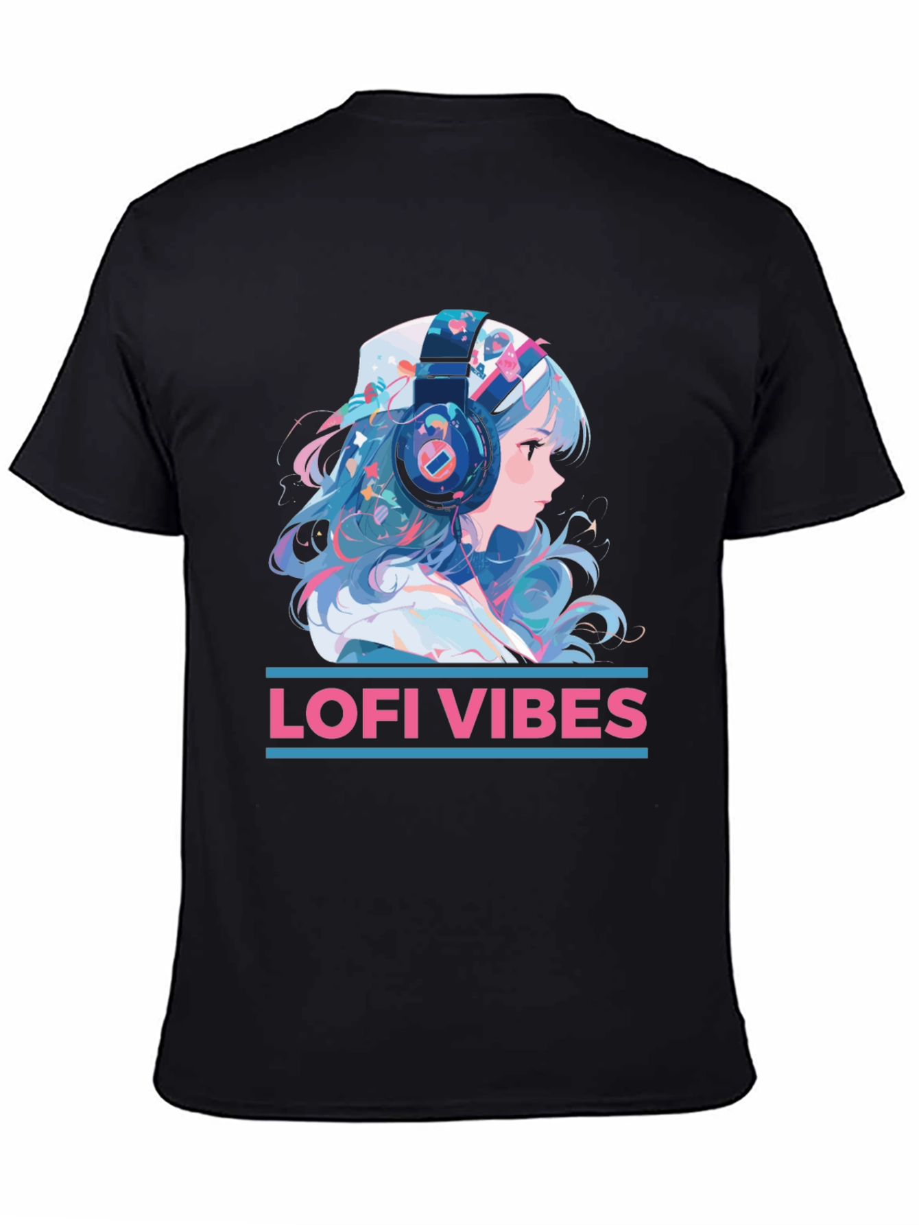 Lofi Vibes Anime Girl Black T-Shirt