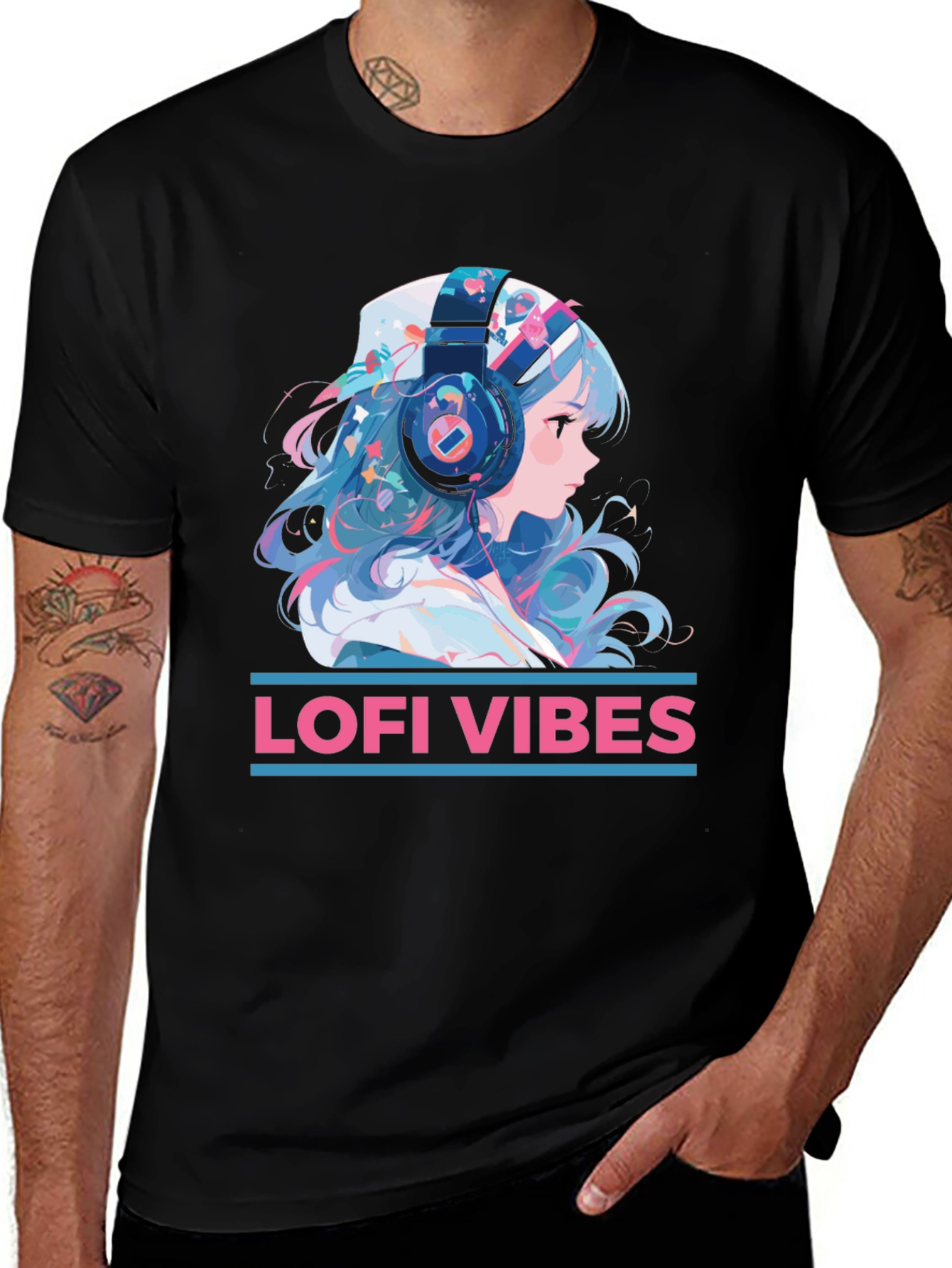 Lofi Vibes Anime Girl Black T-Shirt
