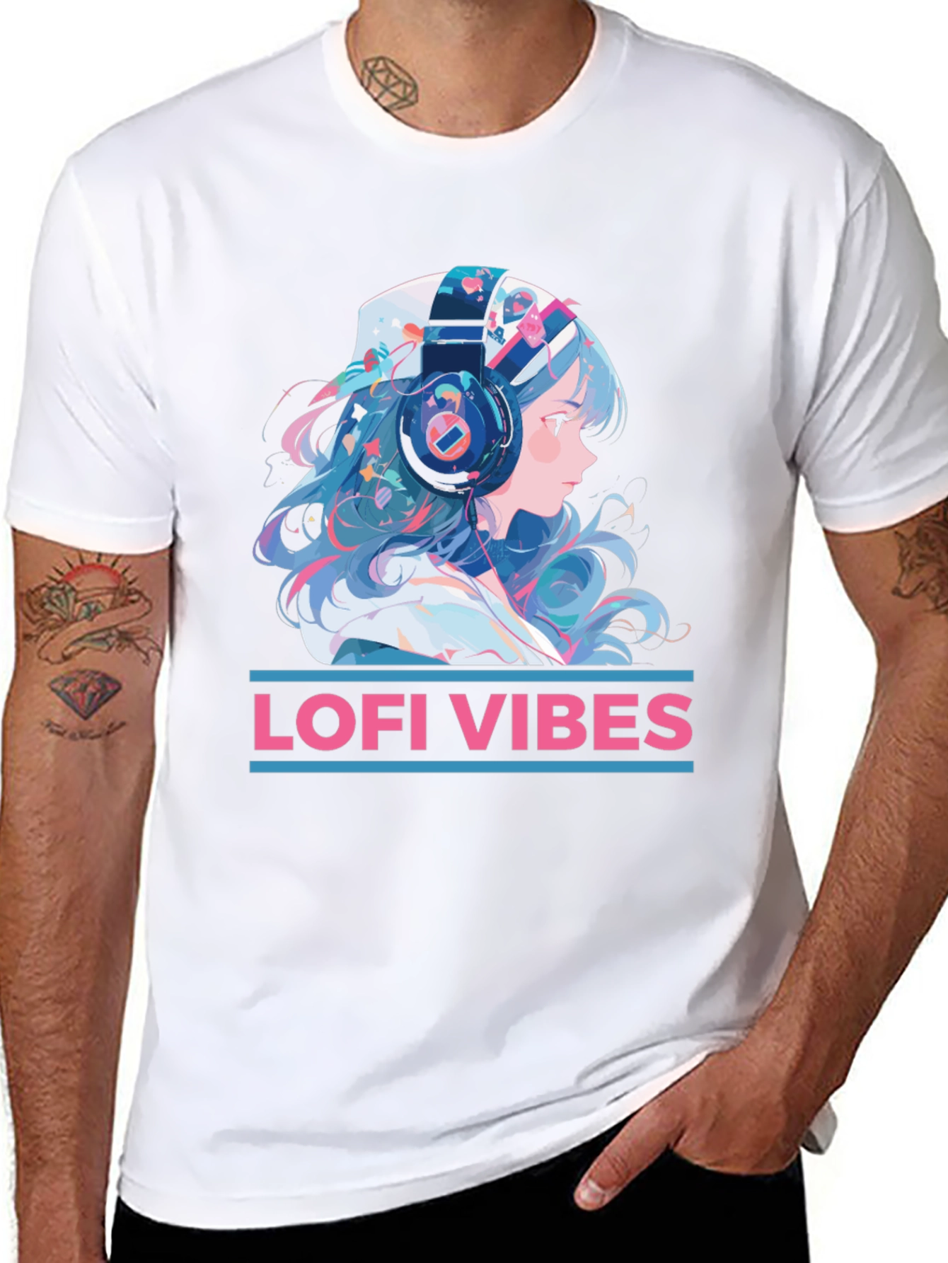 Lofi Vibes Anime Girl Black T-Shirt