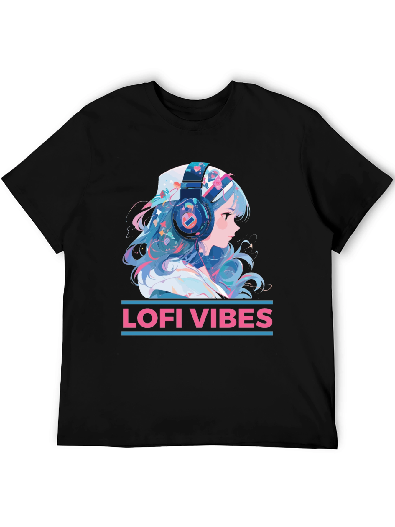 Lofi Vibes Anime Girl Black T-Shirt
