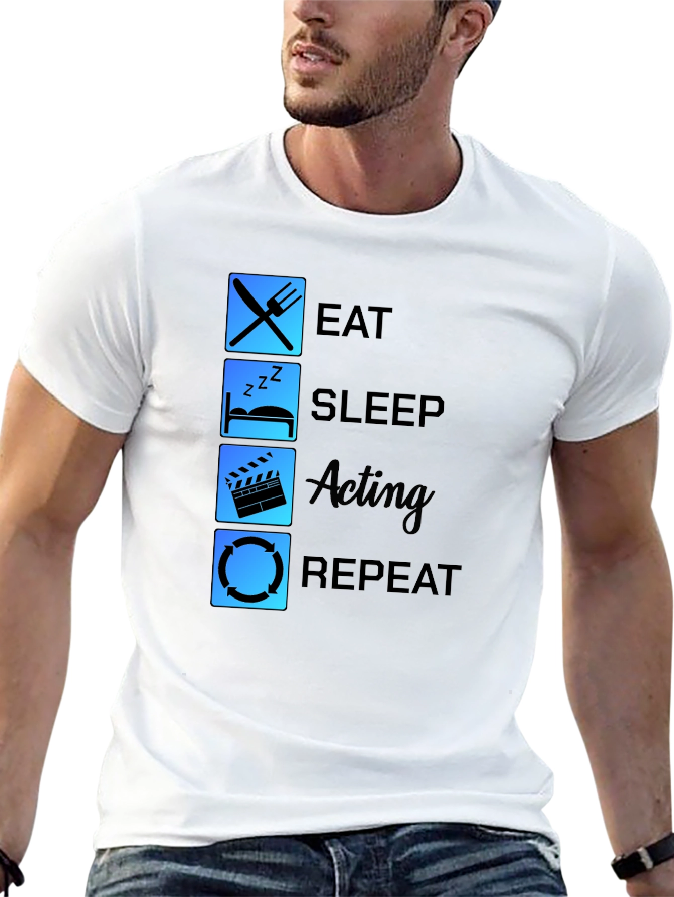 Eat Sleep Acting Repeat Black T-Shirt