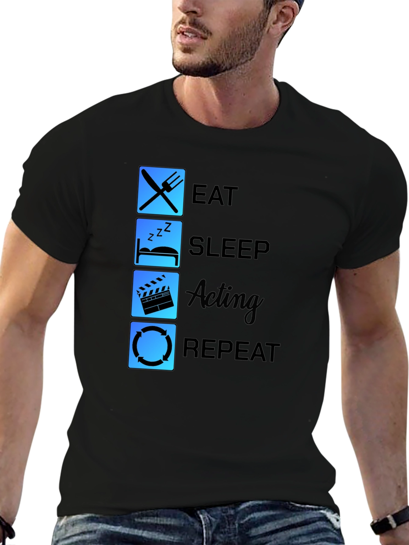 Eat Sleep Acting Repeat Black T-Shirt