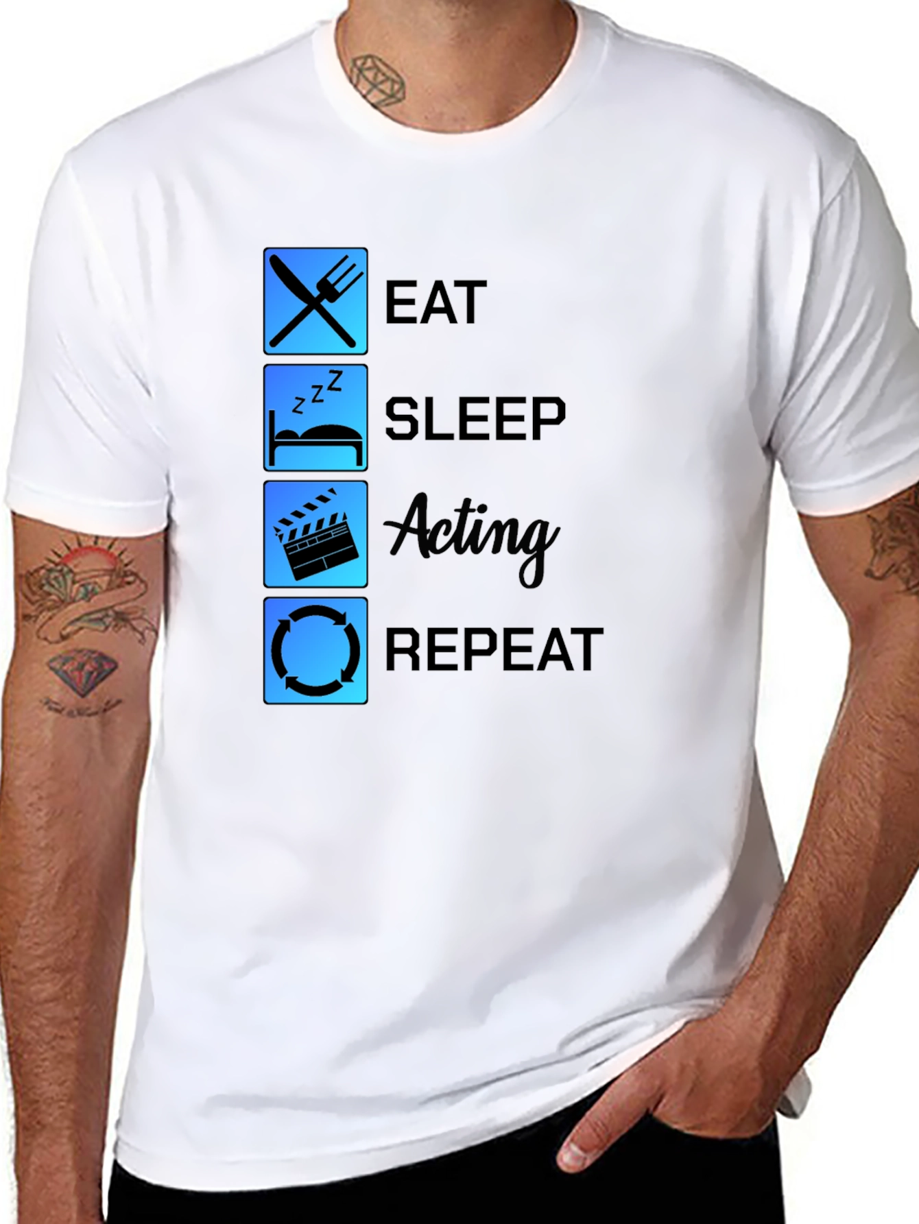 Eat Sleep Acting Repeat Black T-Shirt