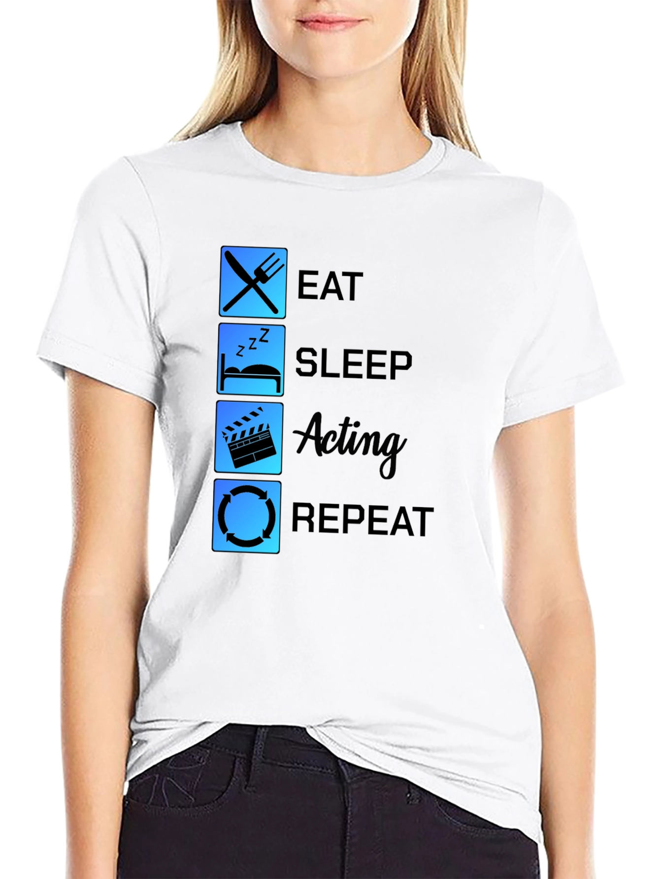 Eat Sleep Acting Repeat Black T-Shirt