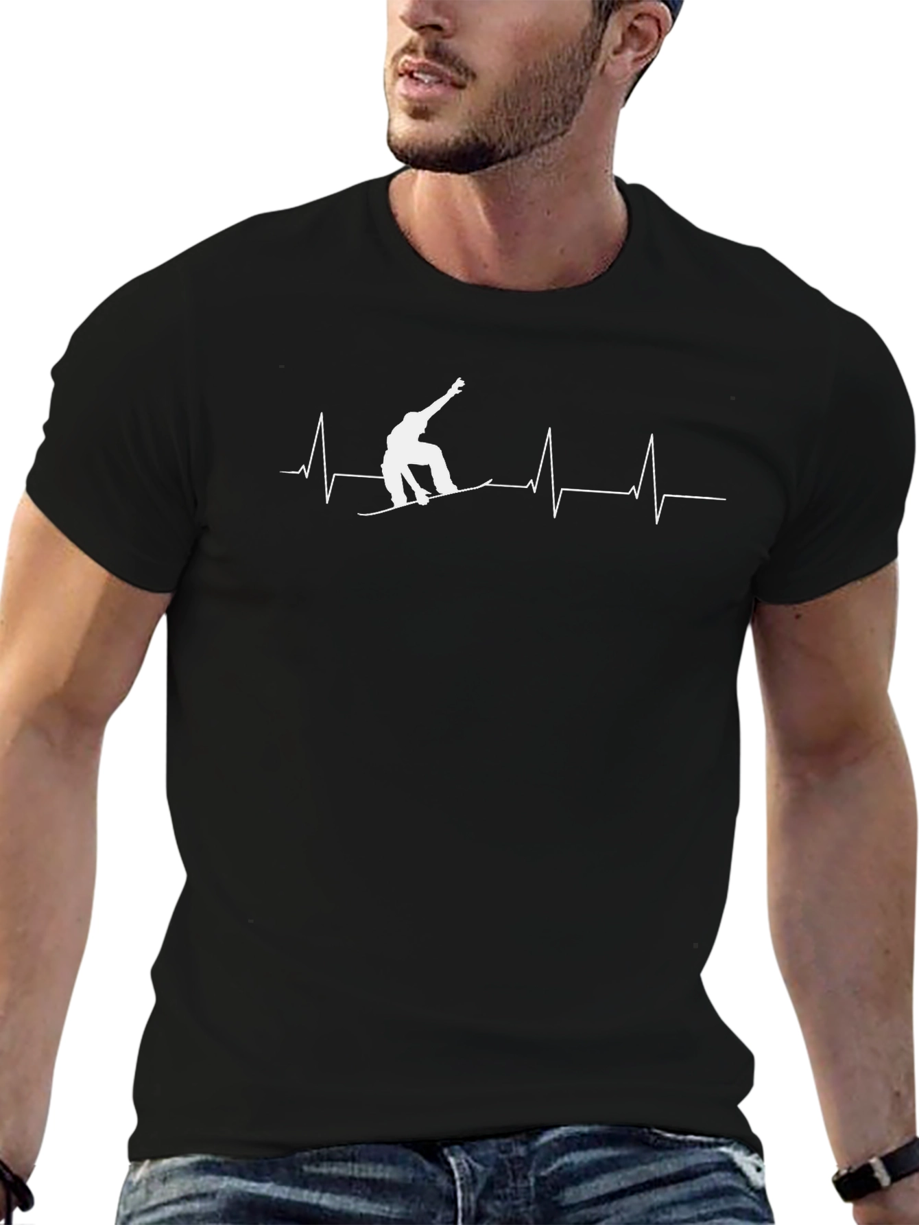 Snowboard Heartbeat T-Shirt - Black Graphic Tee