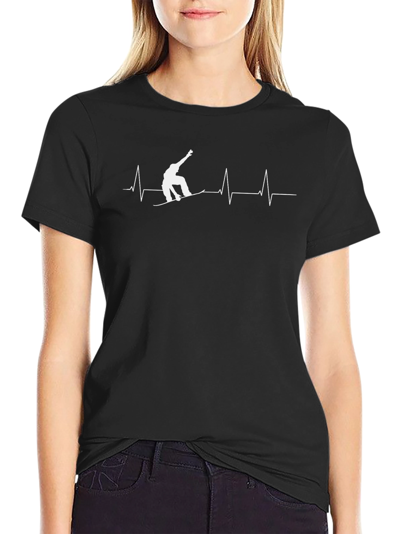 Snowboard Heartbeat T-Shirt - Black Graphic Tee