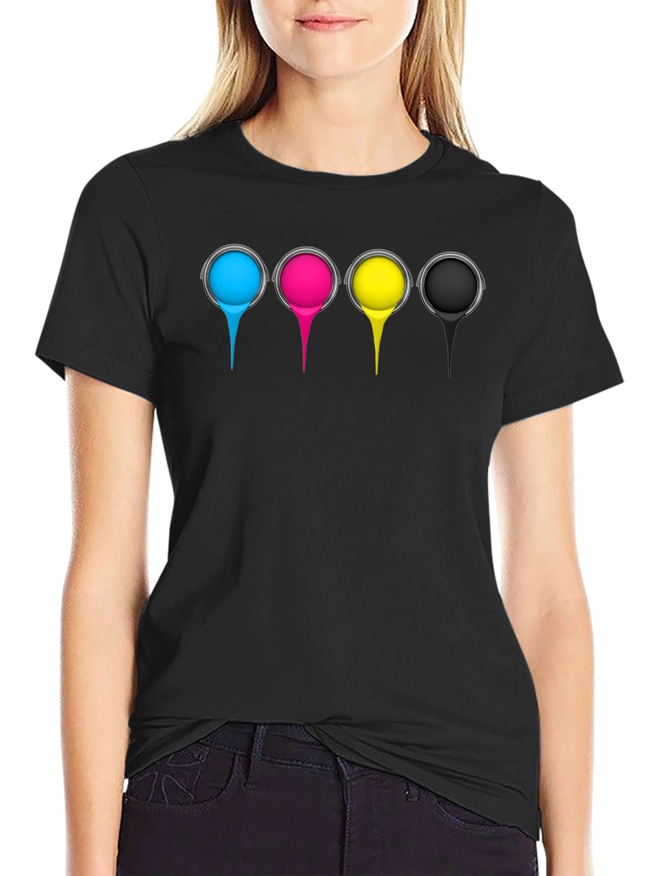 CMYK Paint Drip Graphic T-Shirt - Black