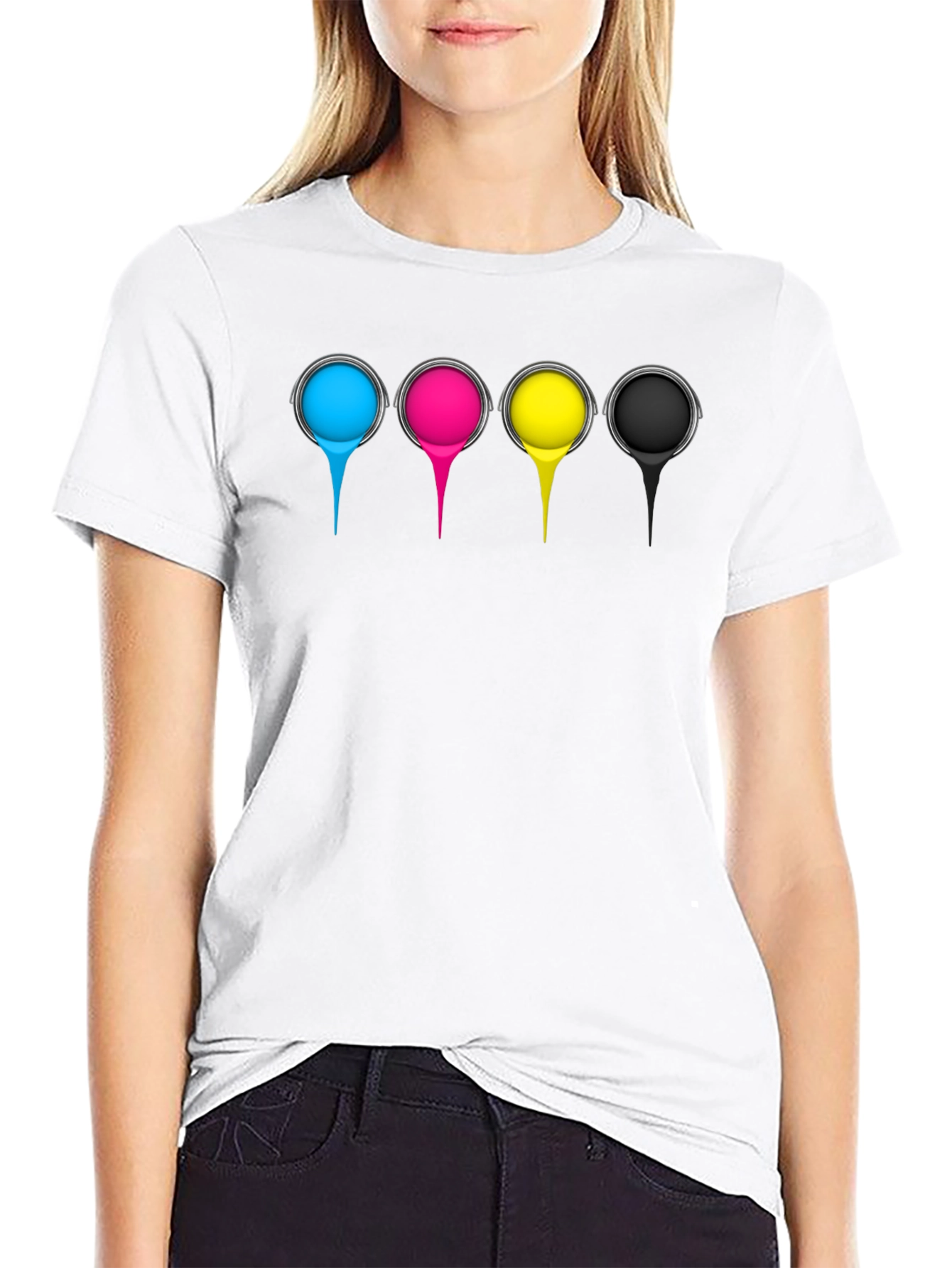 CMYK Paint Drip Graphic T-Shirt - Black