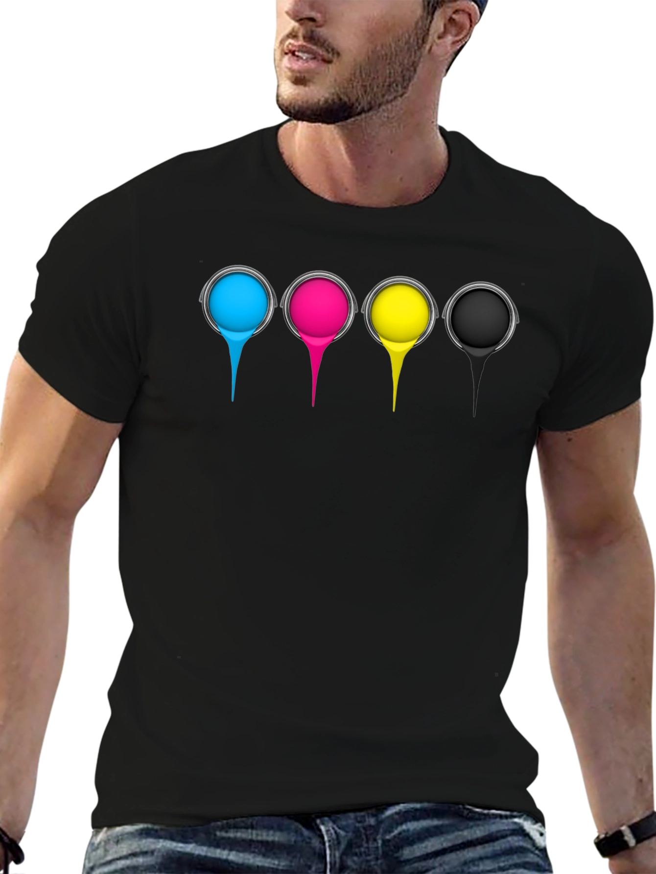 CMYK Paint Drip Graphic T-Shirt - Black