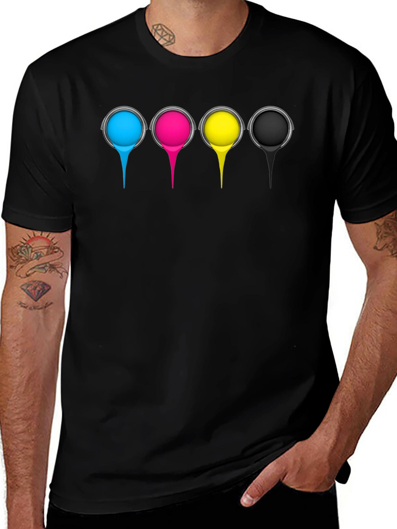 CMYK Paint Drip Graphic T-Shirt - Black