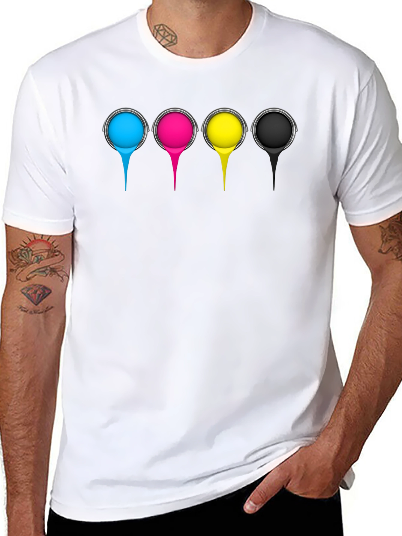 CMYK Paint Drip Graphic T-Shirt - Black