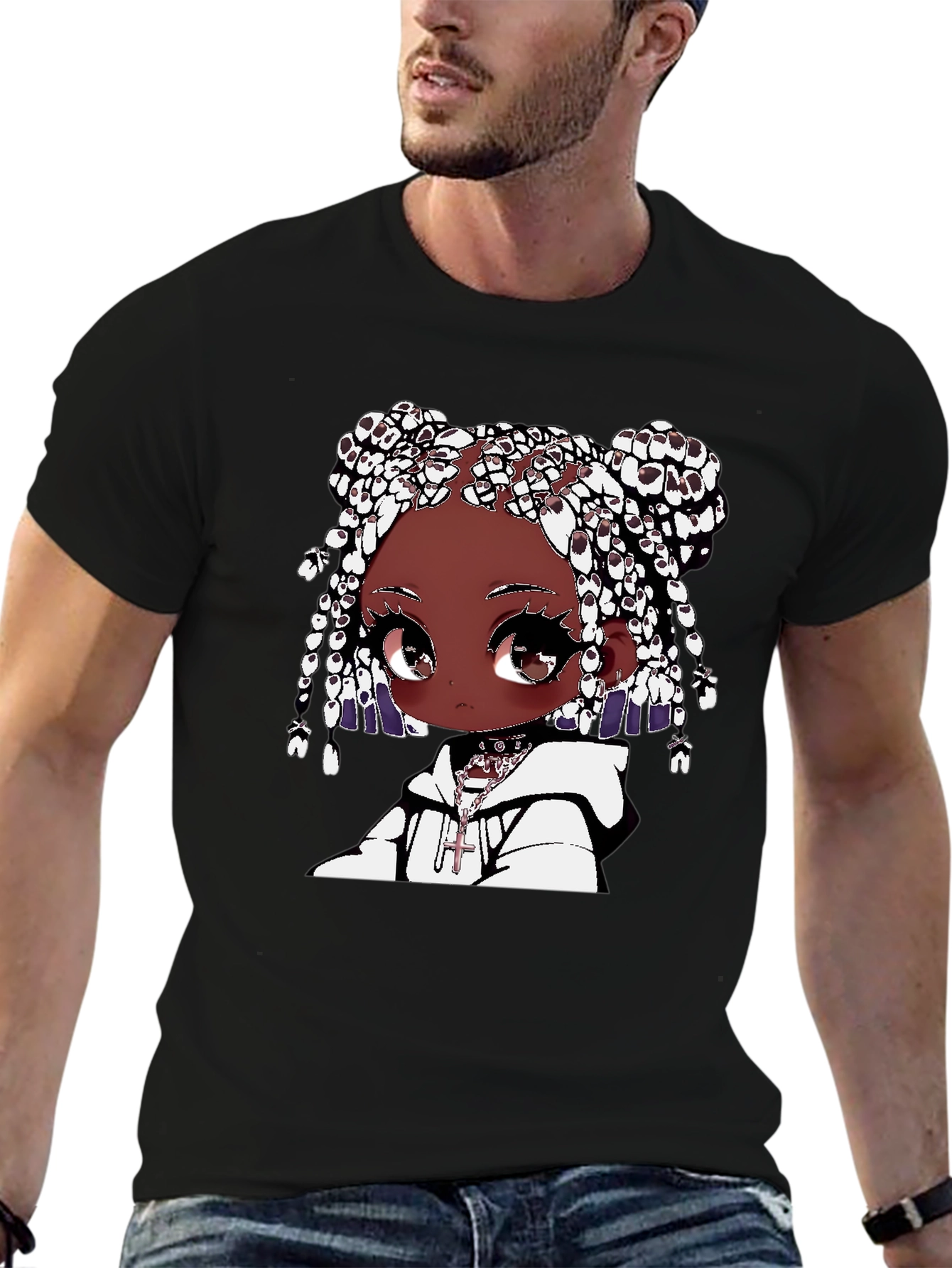 Anime Girl Graphic Tee - Black