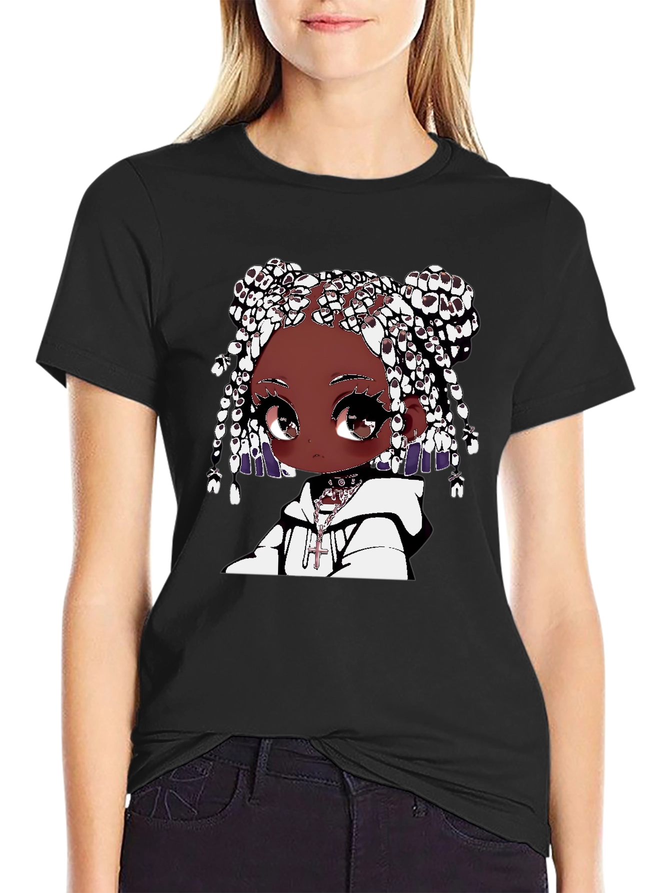 Anime Girl Graphic Tee - Black