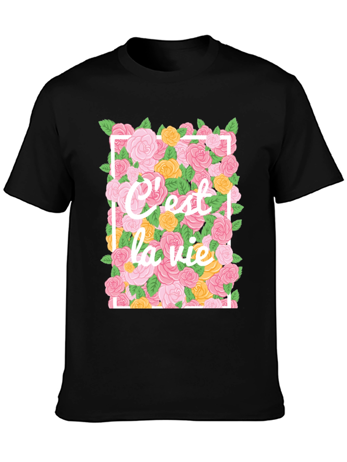 Cest La Vie Floral T-Shirt - Black