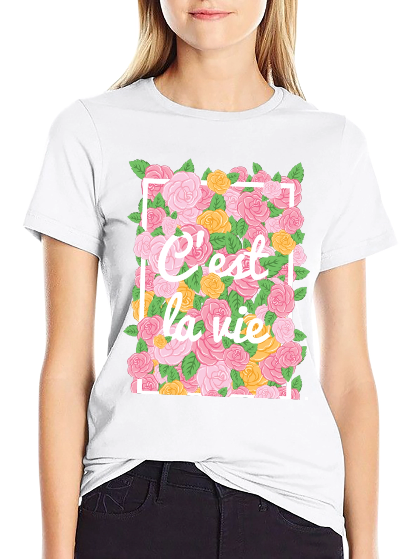 Cest La Vie Floral T-Shirt - Black