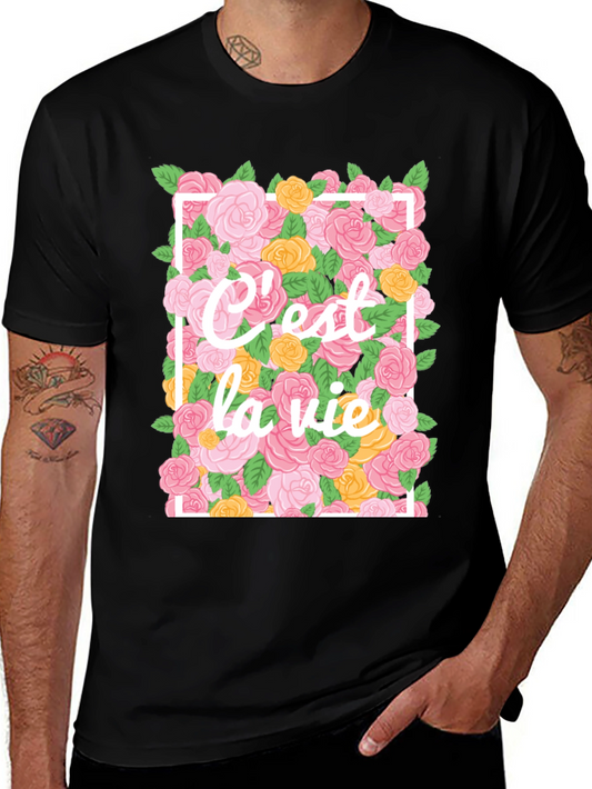 Cest La Vie Floral T-Shirt - Black
