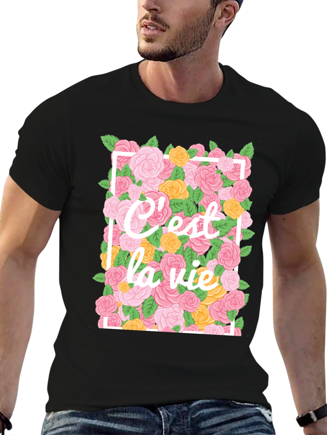 Cest La Vie Floral T-Shirt - Black