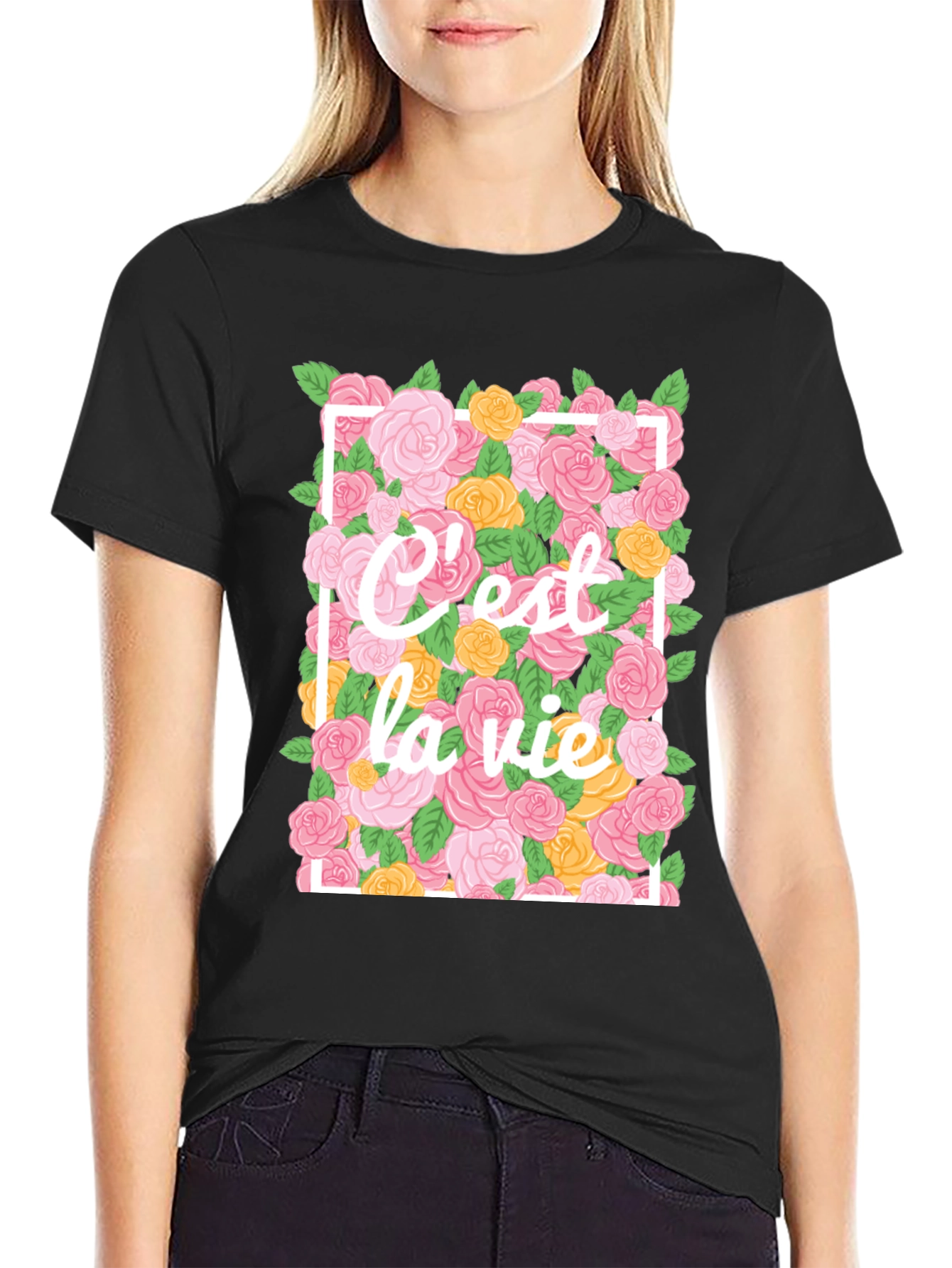 Cest La Vie Floral T-Shirt - Black