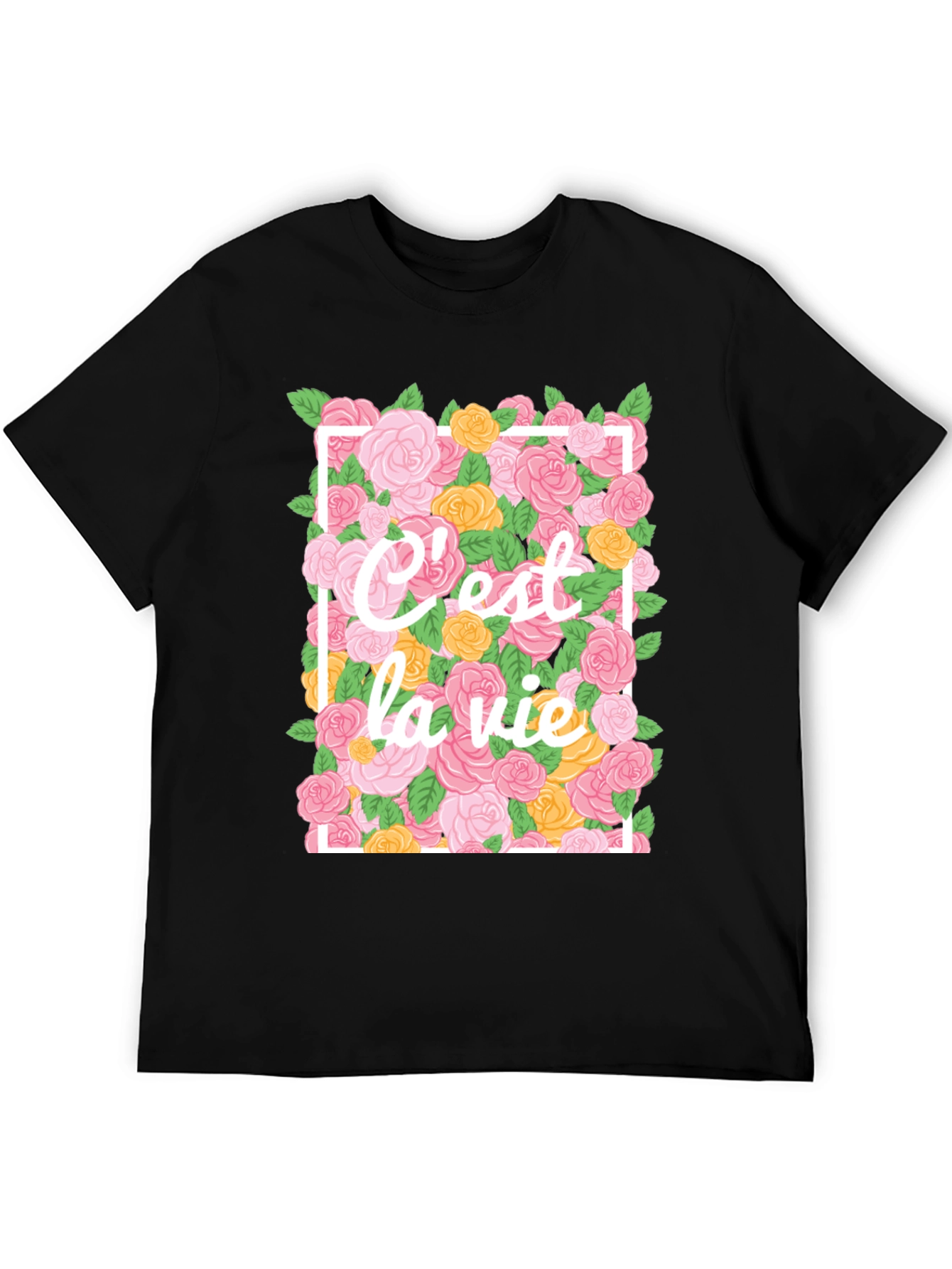 Cest La Vie Floral T-Shirt - Black