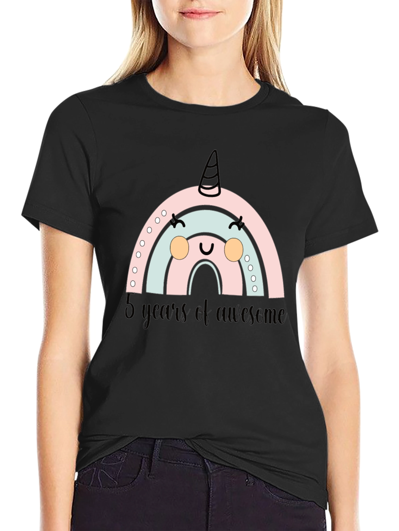 Cute Rainbow Unicorn 5th Birthday T-Shirt
