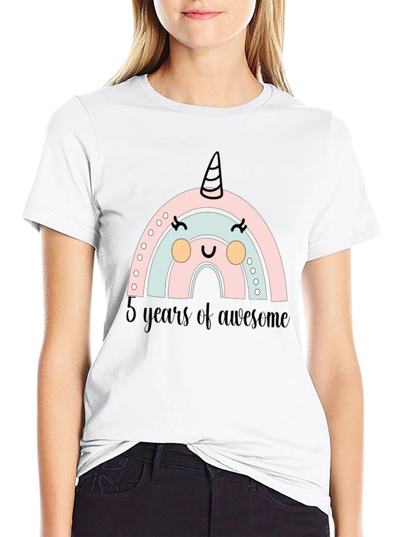 Cute Rainbow Unicorn 5th Birthday T-Shirt