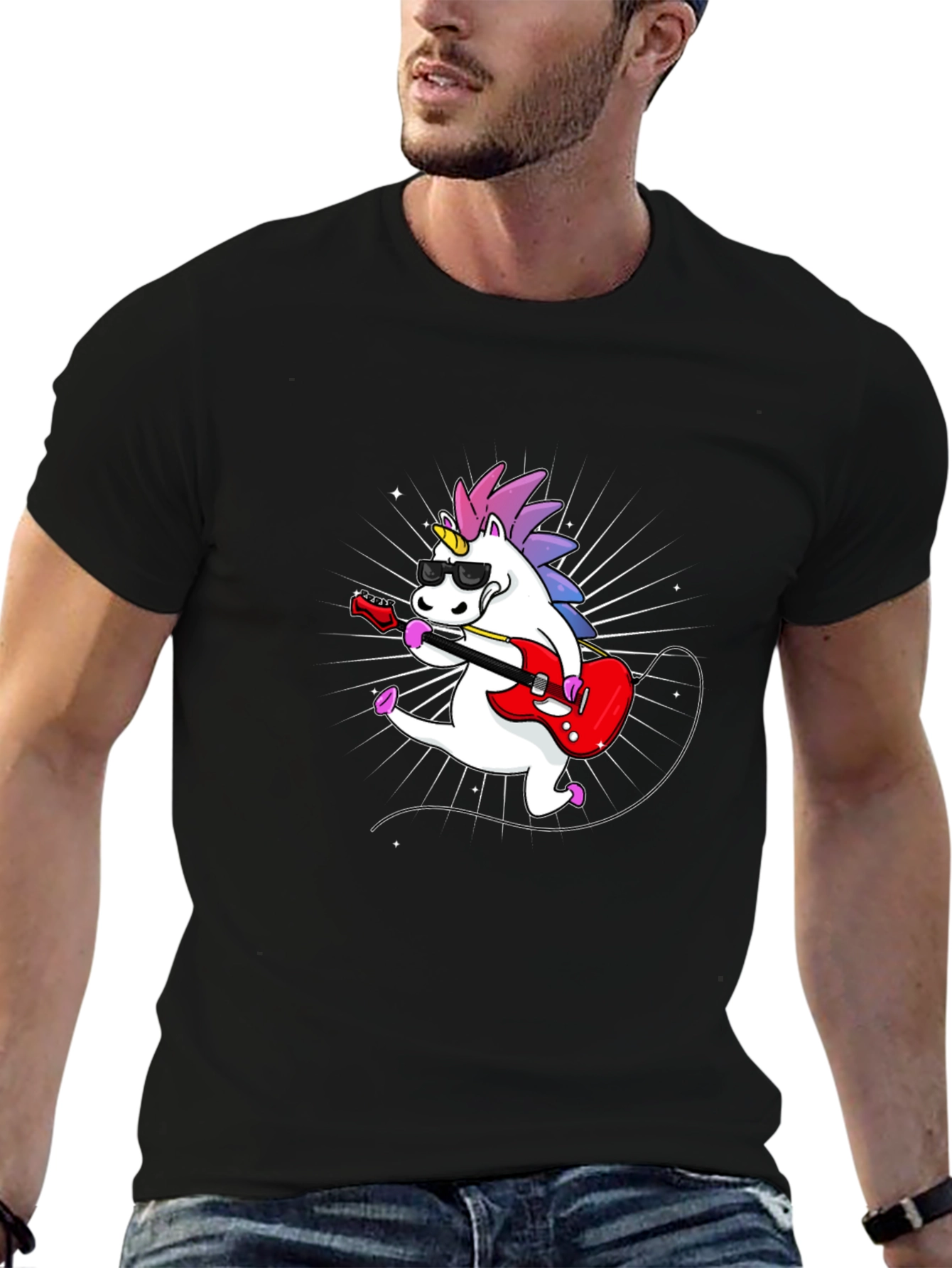 Unicorn Guitarist Graphic Tee - Black