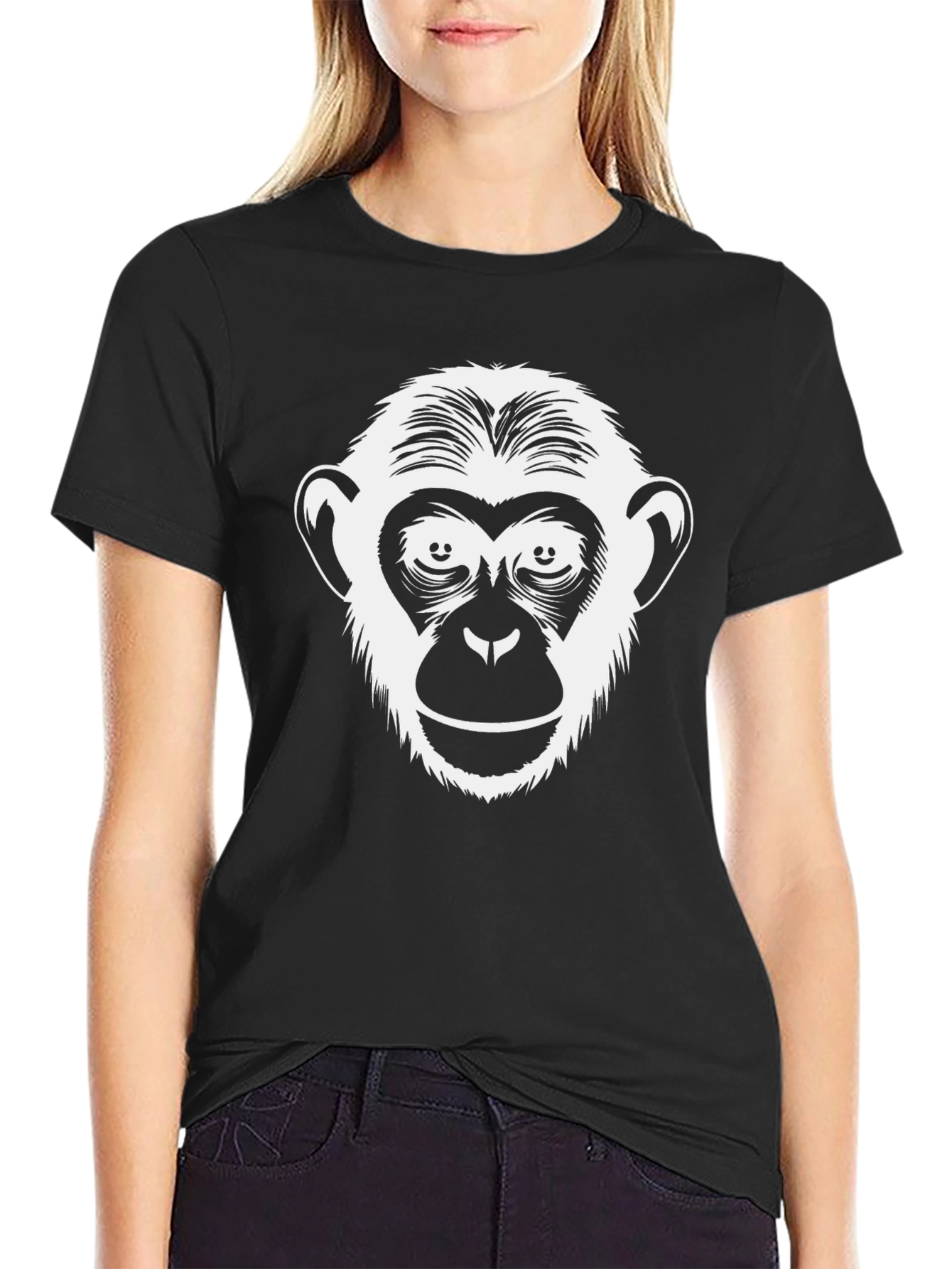 Monkey Face Graphic Print T-Shirt - Black