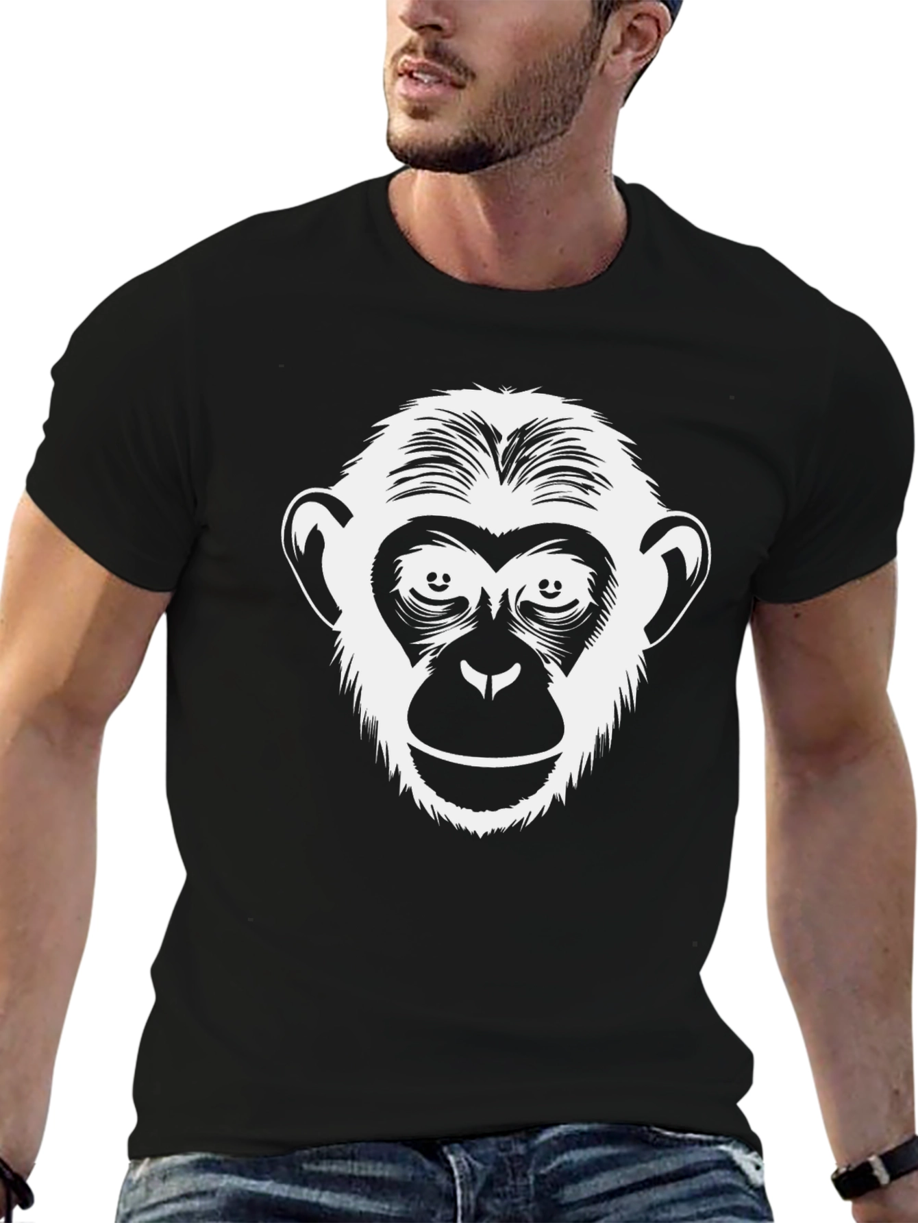 Monkey Face Graphic Print T-Shirt - Black