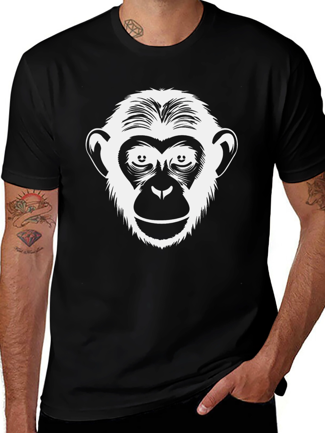 Monkey Face Graphic Print T-Shirt - Black