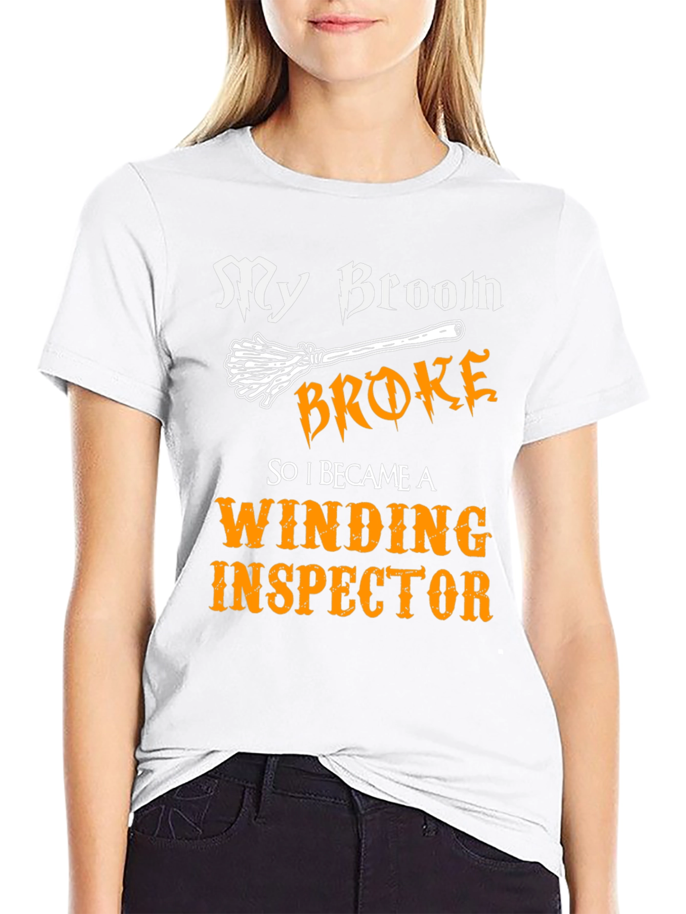Funny Winding Inspector T-Shirt - Broken Broom Design