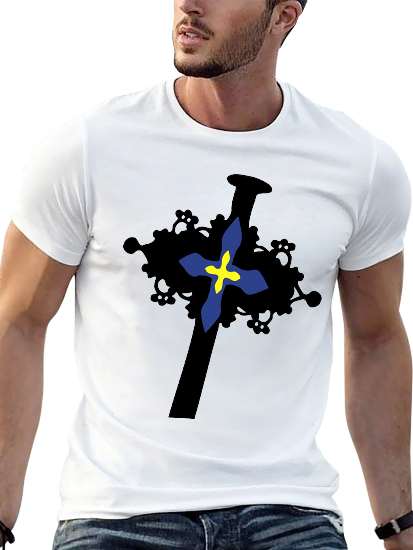 Cross Graphic Print Black T-Shirt