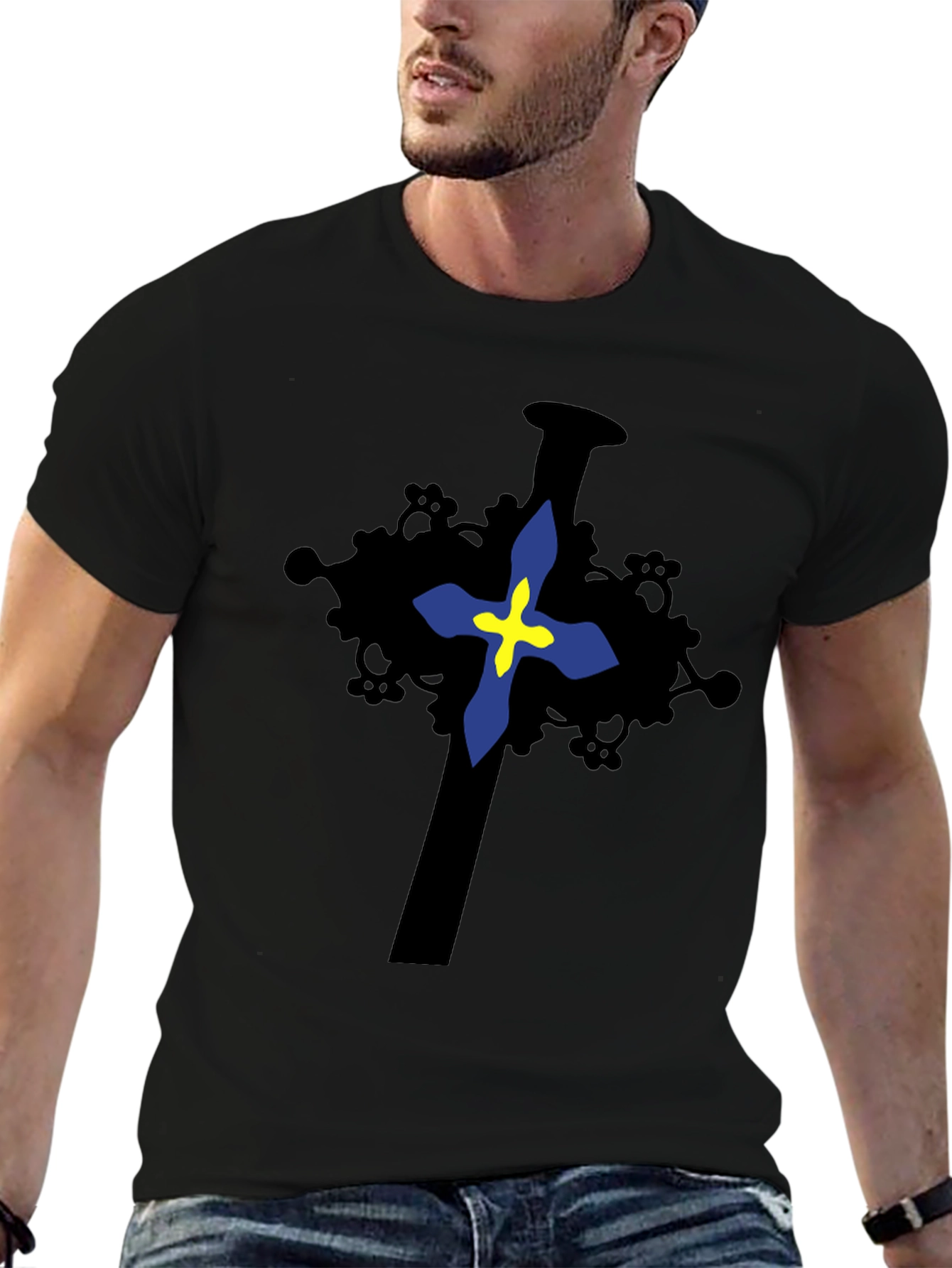 Cross Graphic Print Black T-Shirt