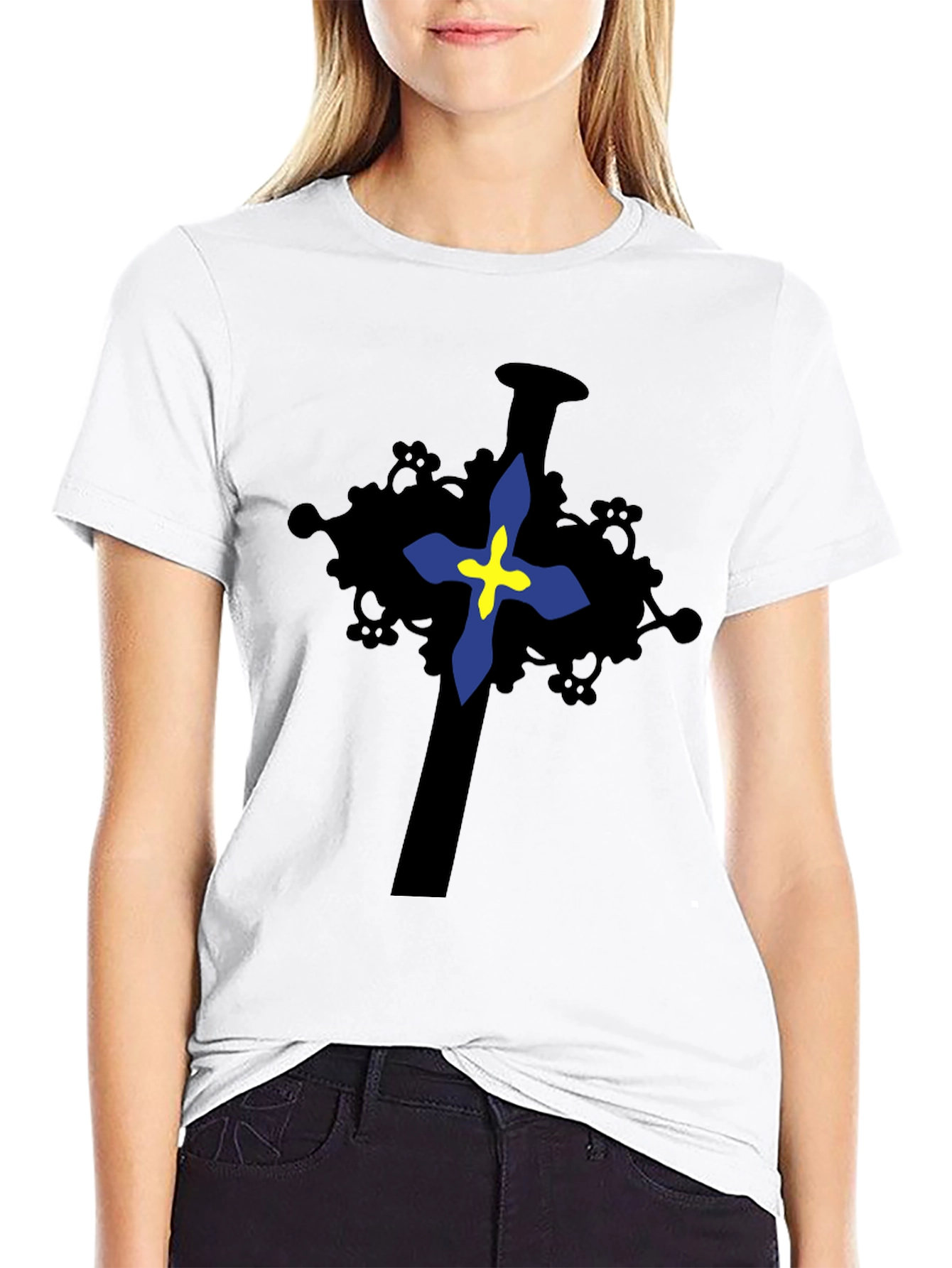 Cross Graphic Print Black T-Shirt