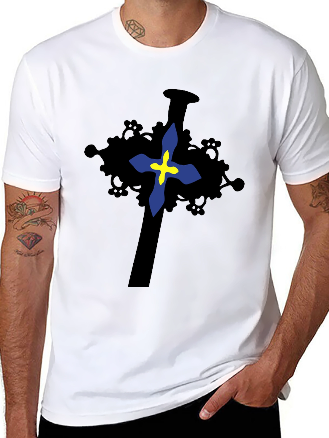 Cross Graphic Print Black T-Shirt