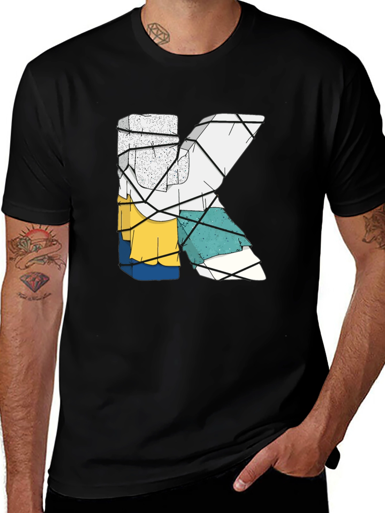 Abstract Letter K Graphic Tee - Trendy Mens Shirt