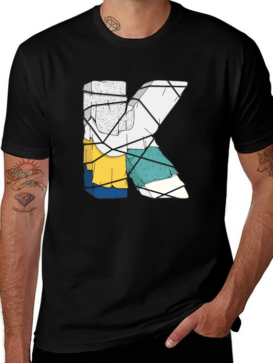 Abstract Letter K Graphic Tee - Trendy Mens Shirt