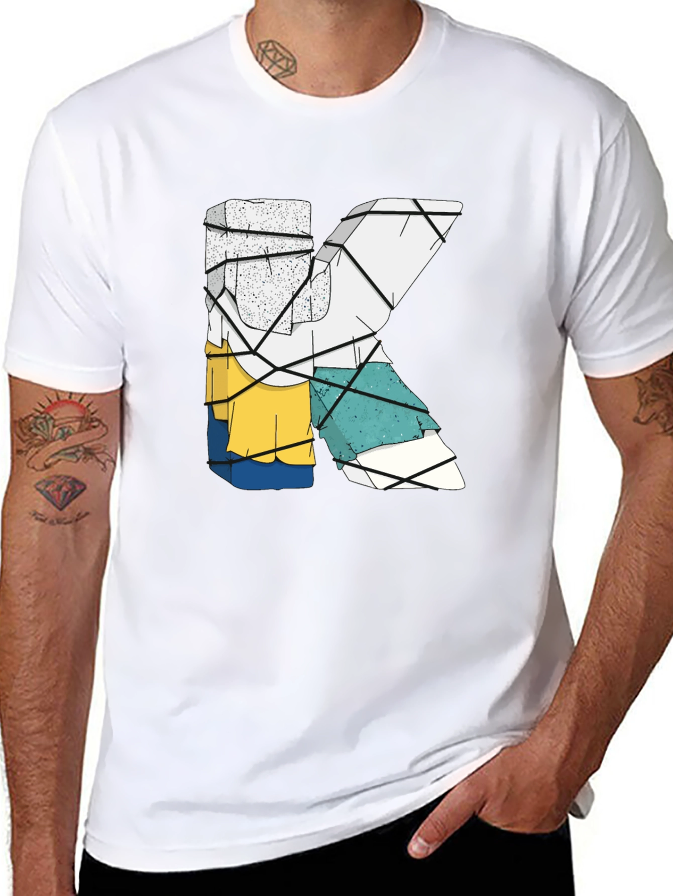 Abstract Letter K Graphic Tee - Trendy Mens Shirt
