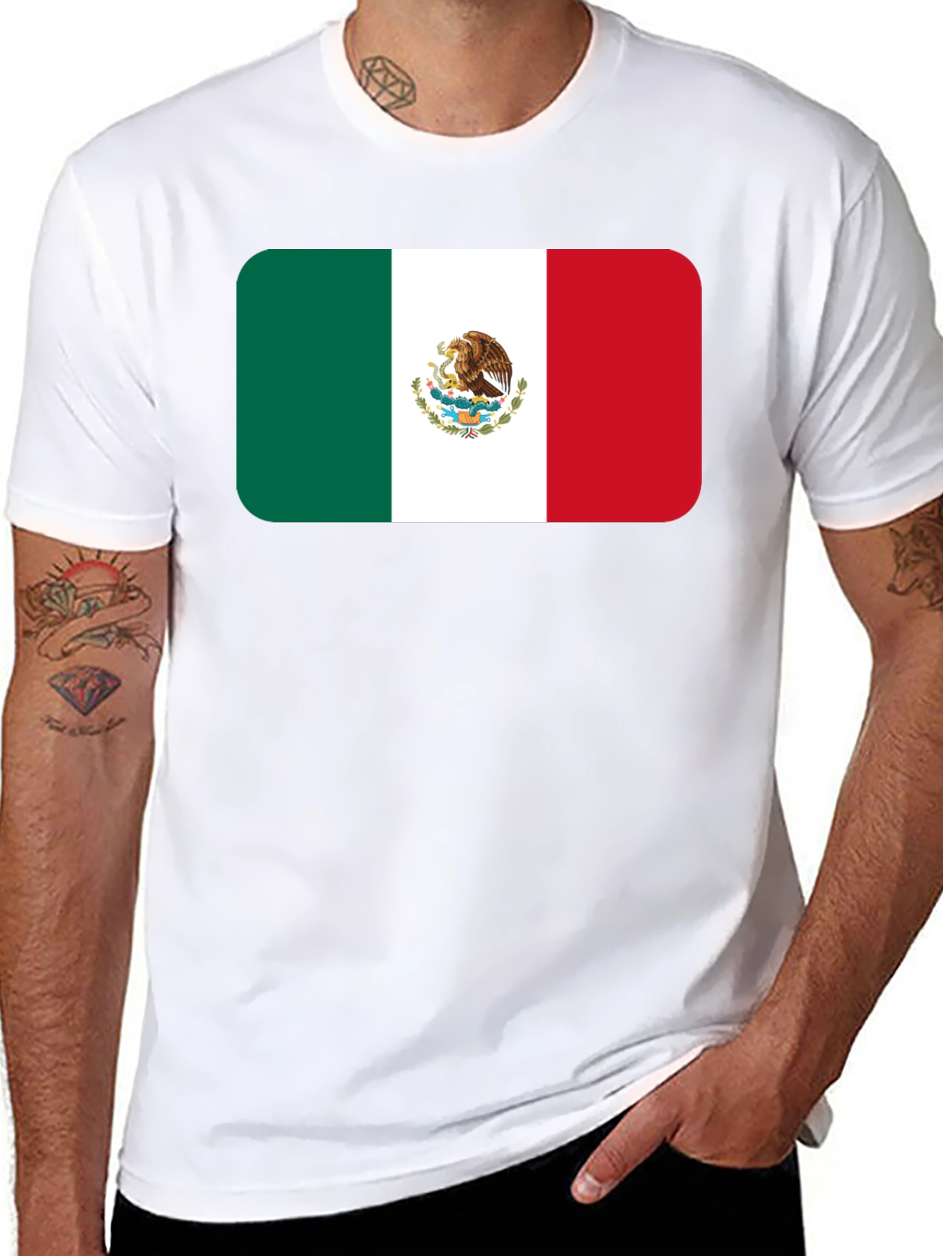 Mexican Flag T-Shirt - Round Edge Design