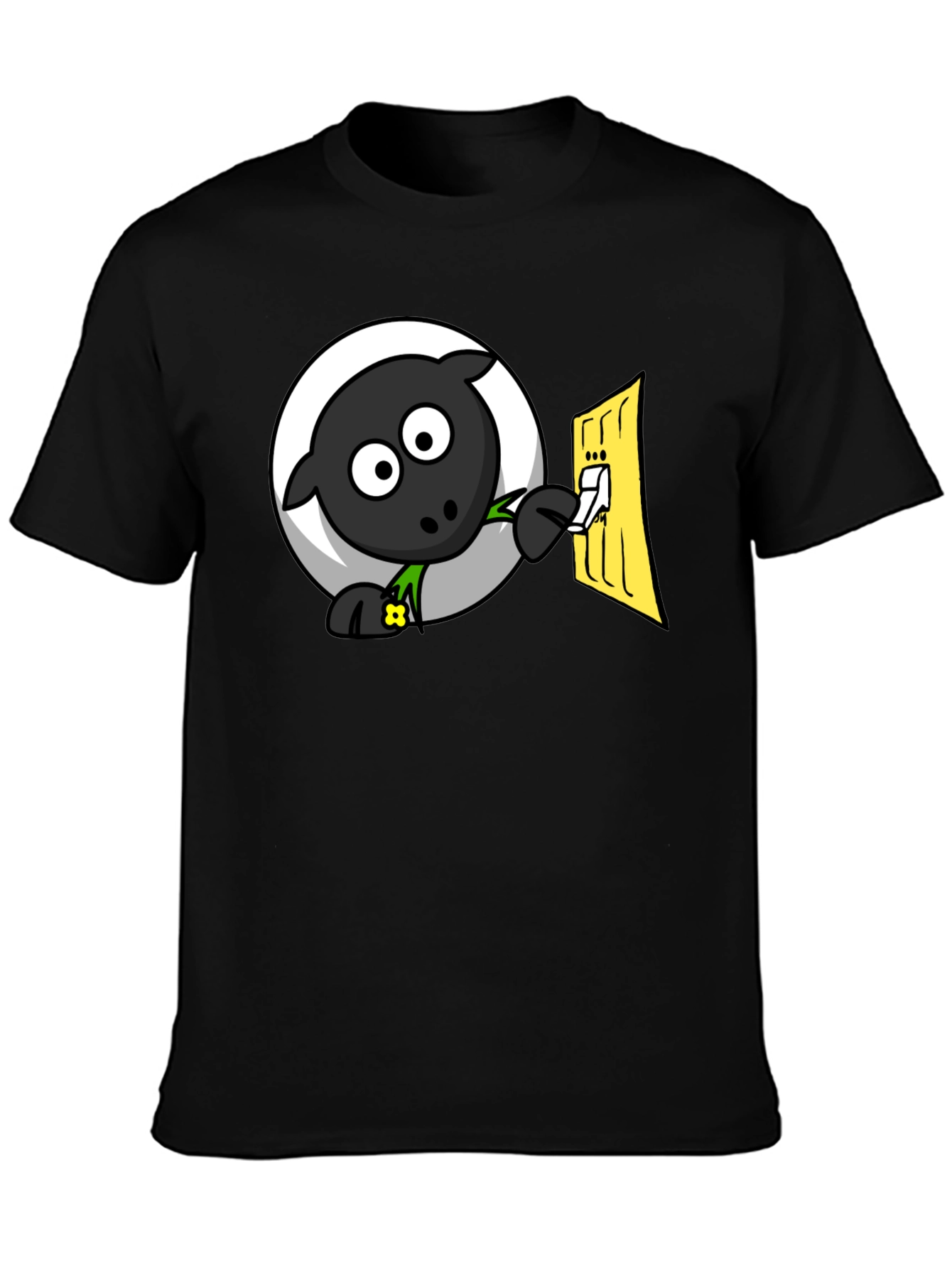 Funny Cartoon Sheep Turning on Light T-Shirt