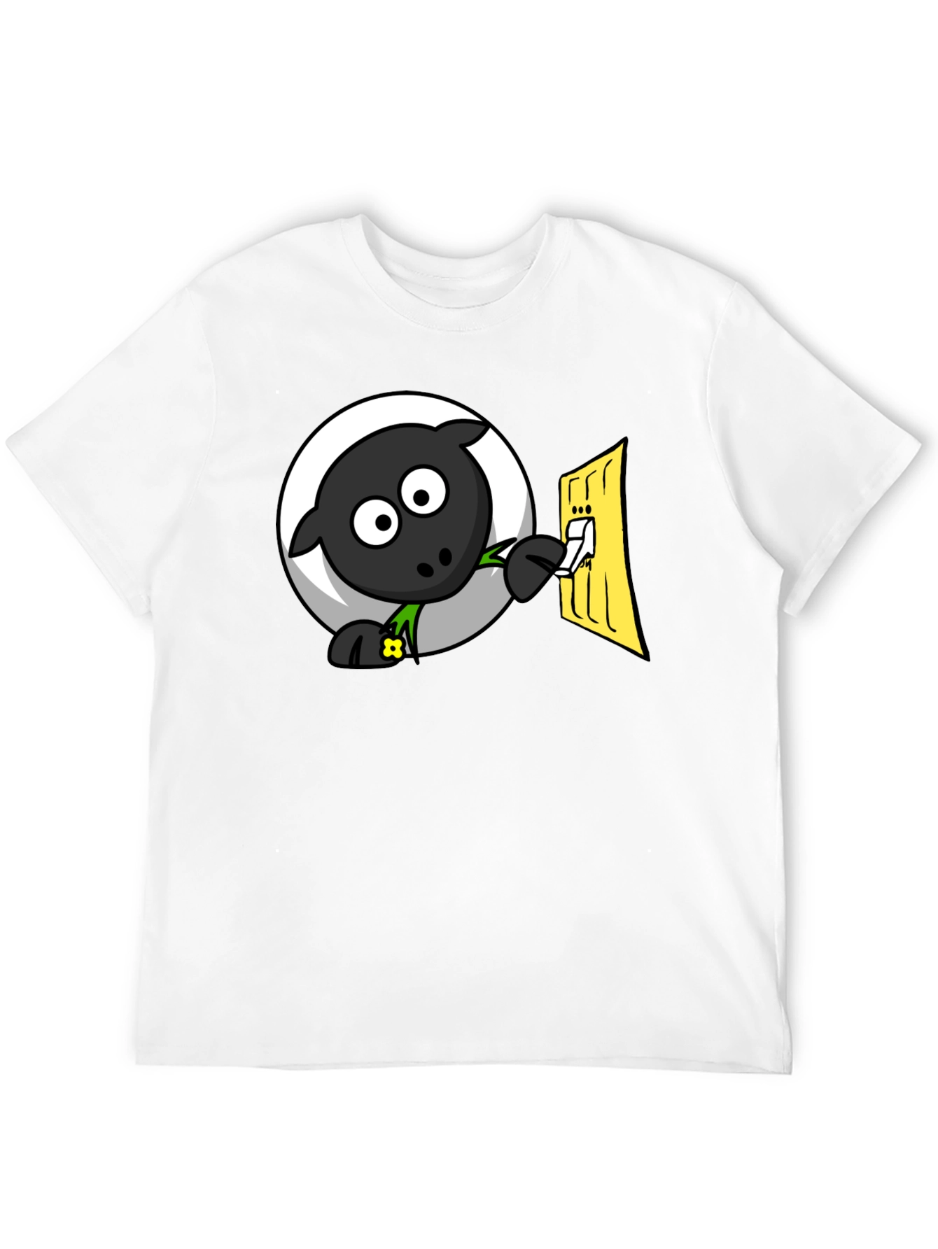 Funny Cartoon Sheep Turning on Light T-Shirt