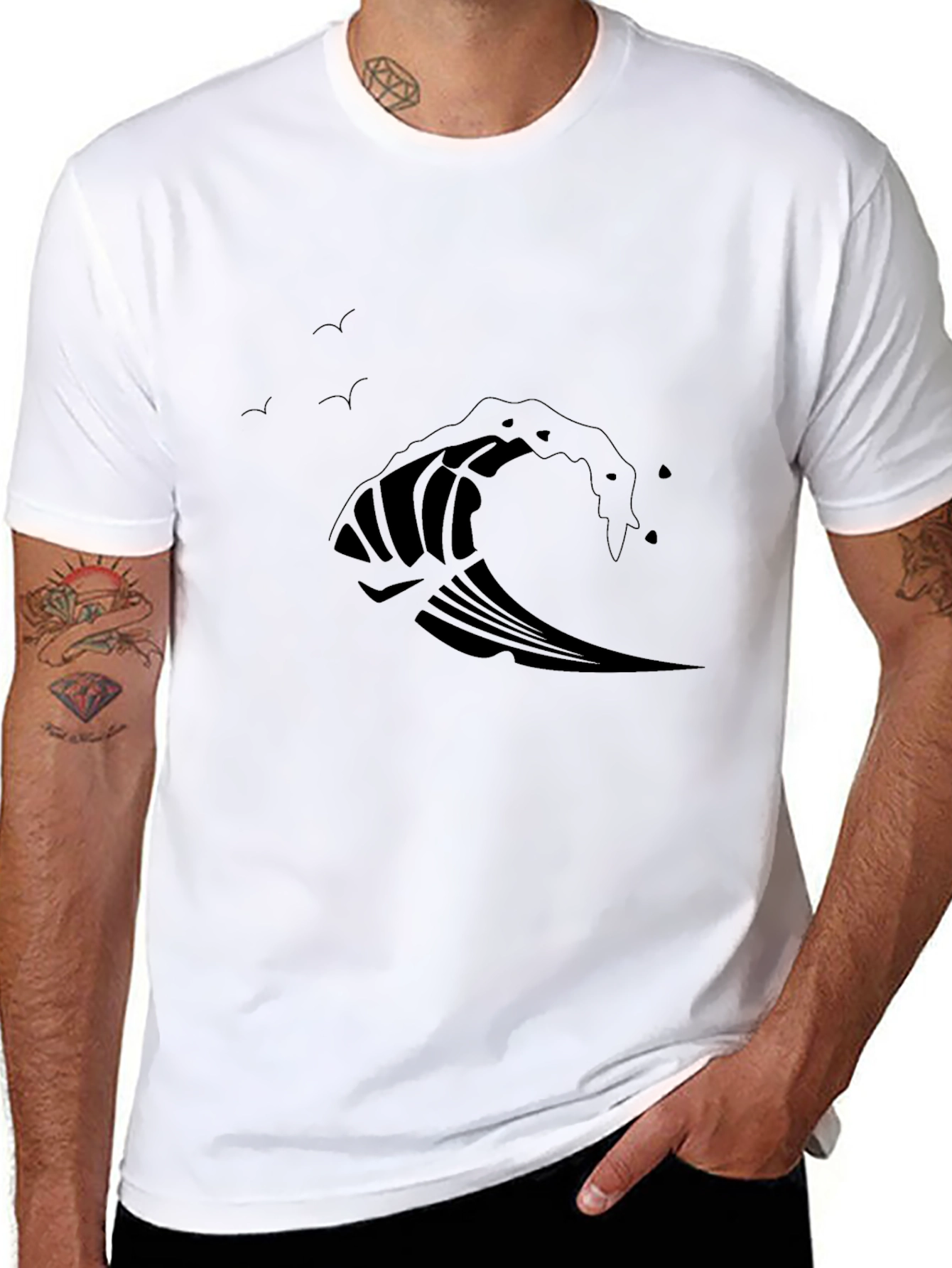 Wave Design Black T-Shirt