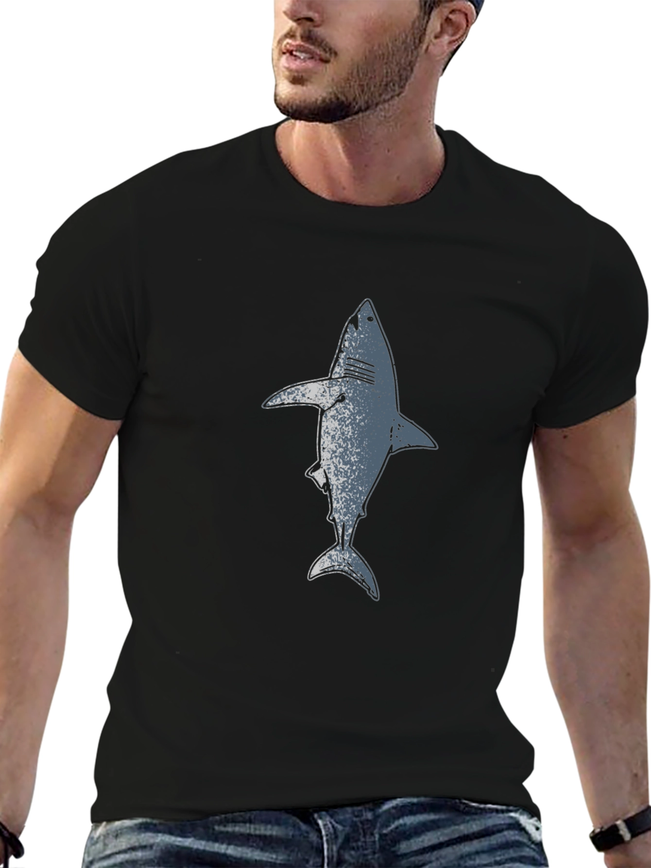 Shark Graphic Print Black T-Shirt