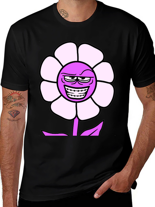 Mens Black T-Shirt with Funny Flower Graphic