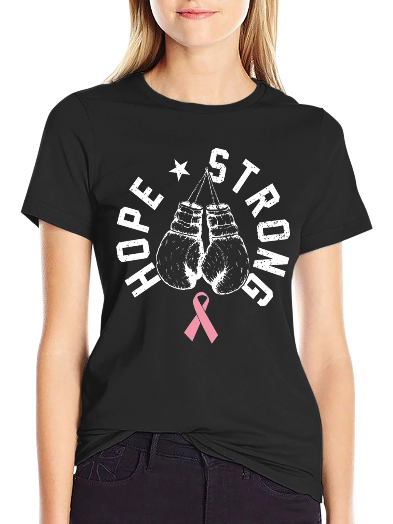 Hope Strong Breast Cancer Awareness Boxing Gloves T-Shirt