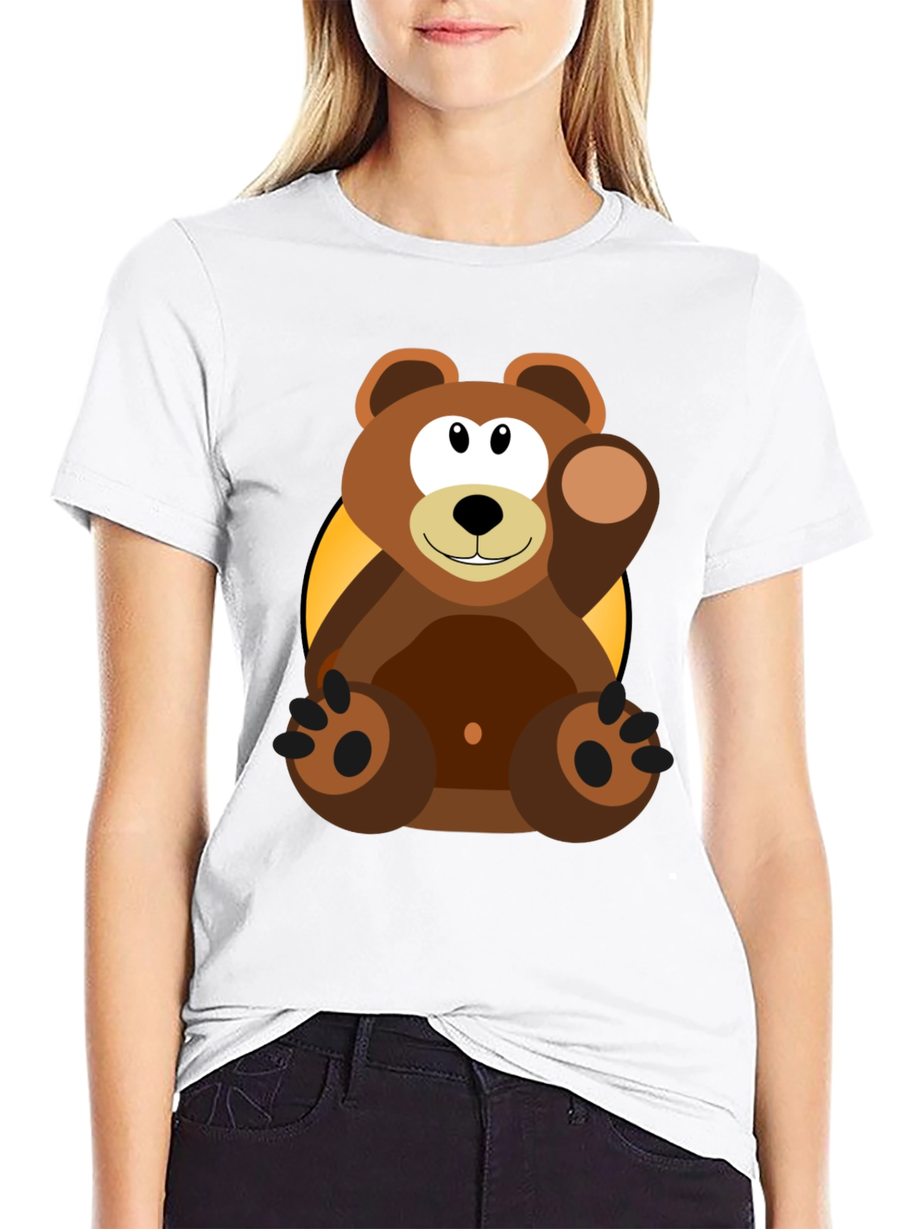 Cartoon Bear Graphic T-Shirt - Black