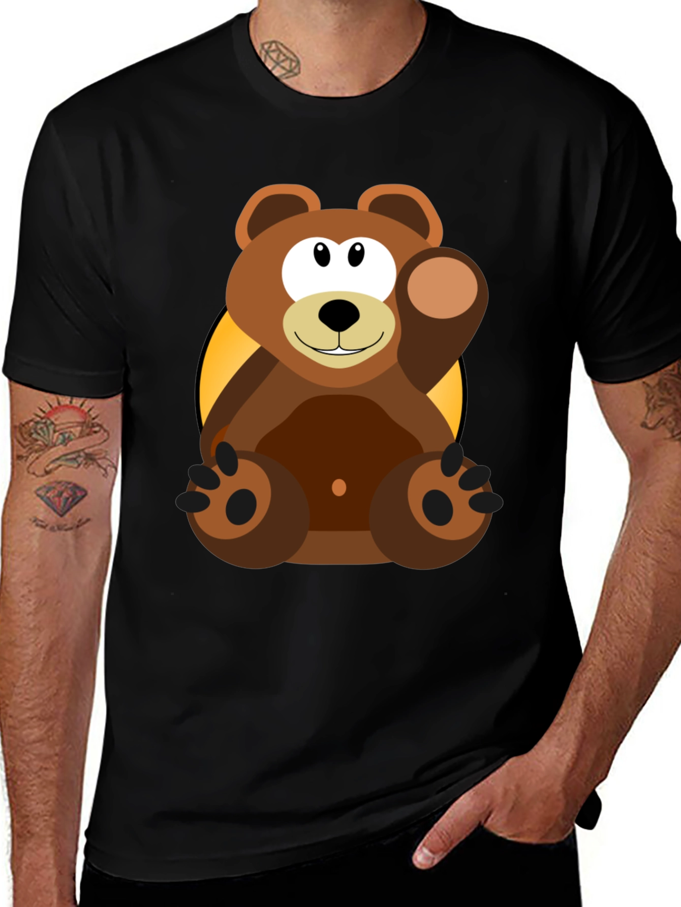 Cartoon Bear Graphic T-Shirt - Black