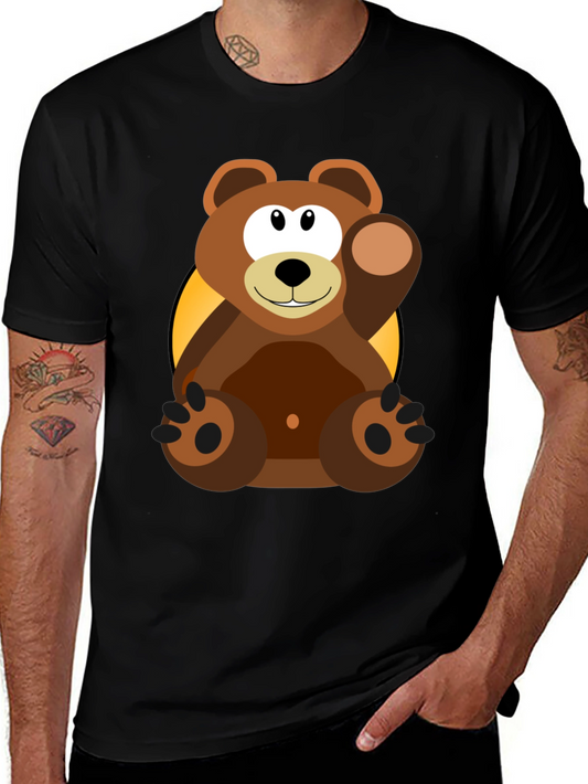 Cartoon Bear Graphic T-Shirt - Black