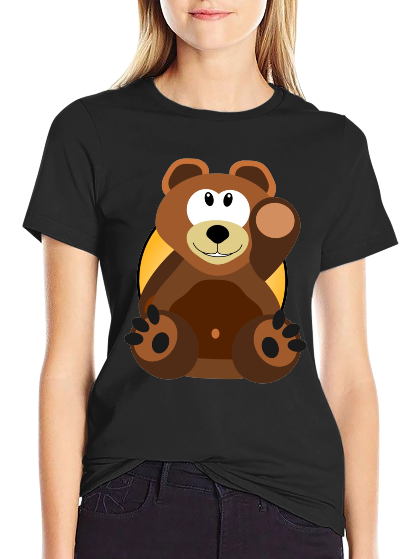 Cartoon Bear Graphic T-Shirt - Black