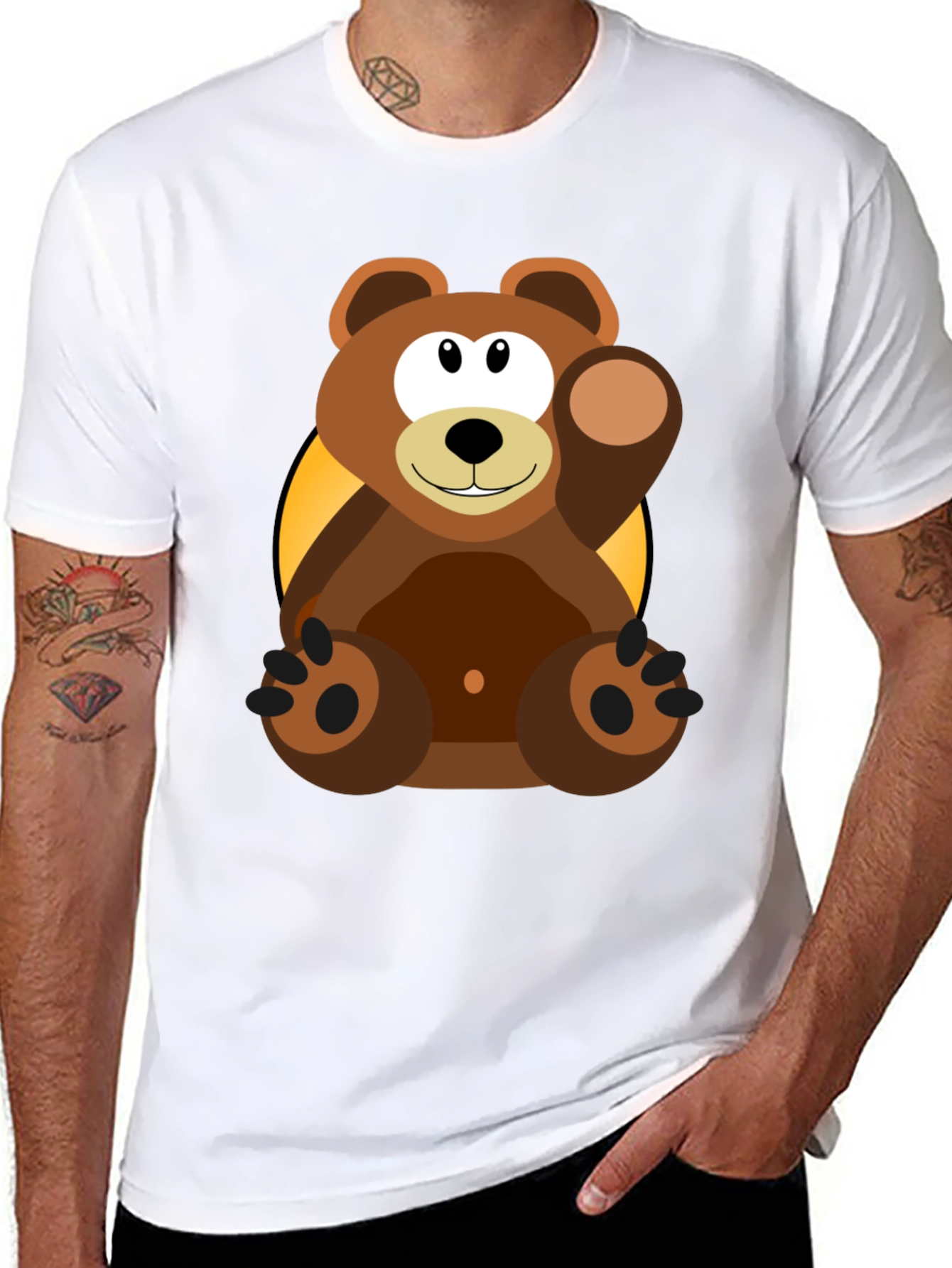 Cartoon Bear Graphic T-Shirt - Black