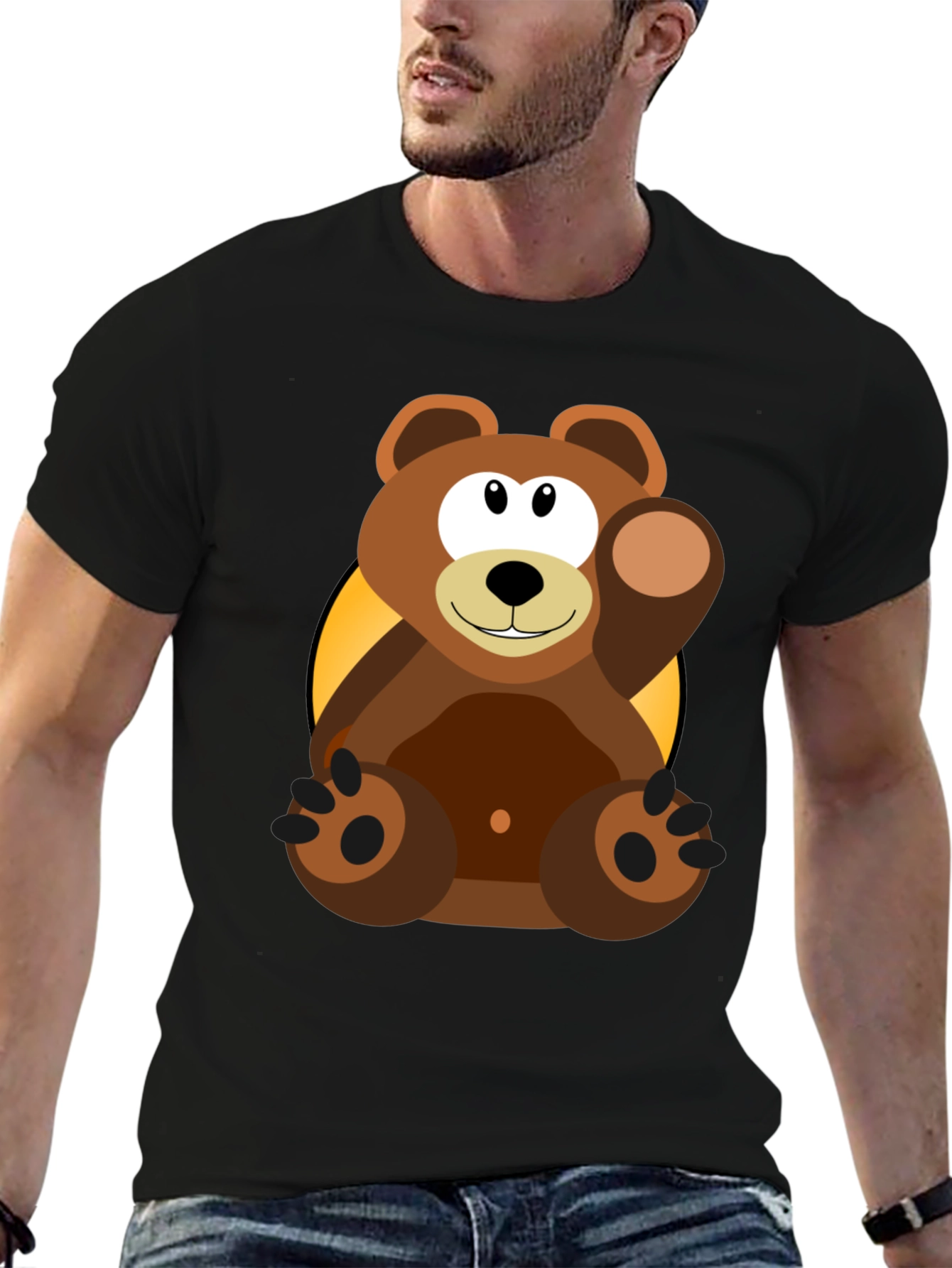 Cartoon Bear Graphic T-Shirt - Black